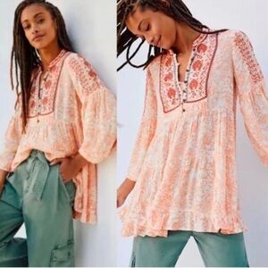 Anthropologie Claudia,Floral Embroidered Tunic